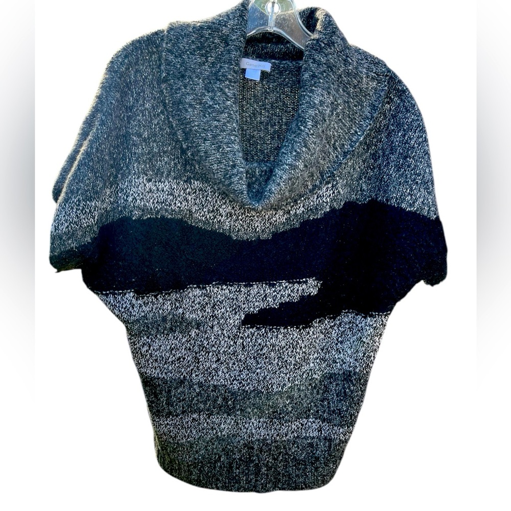 Garnet Hill size Medium SS Dolman/ cowl neck sweater,stretch,black & gray.
